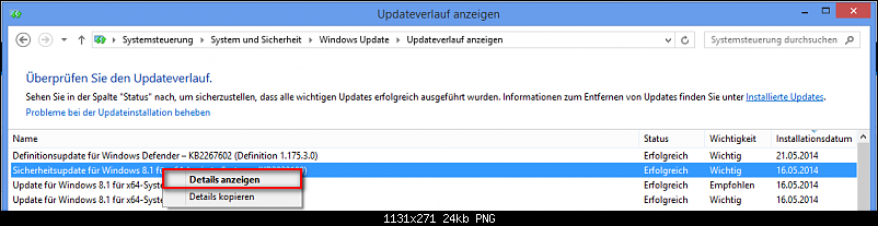 Klicke auf die Grafik fr eine grere Ansicht 

Name:	Windows8Updateverlauf.png 
Hits:	491 
Gre:	23,5 KB 
ID:	7676