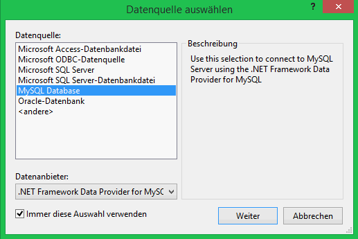 ASP.NET EntityFramework mit MySQL-Datenbank verbinden