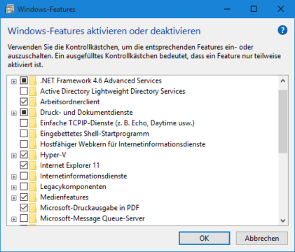 Windows Features: Hyper-V, IIS und andere Rollen auf Desktop-PCs installieren