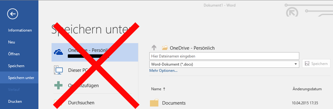 Office: Dokumente in Word/Excel/PowerPoint standardmäßig lokal statt in OneDrive abspeichern