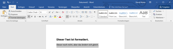 Word-Grundlagen: Formatierungen wie Fett, kursiv und Farben per Mausklick kopieren