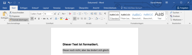 Word-Grundlagen: Formatierungen wie Fett, kursiv und Farben per Mausklick kopieren