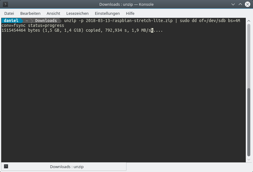 Raspbian unter Kubuntu/Linux mit dd auf SD-Karte schreiben