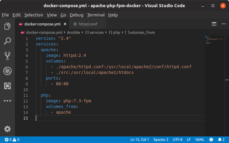 Apache2.4 mit PHP7 in Docker-Compose performant ausführen