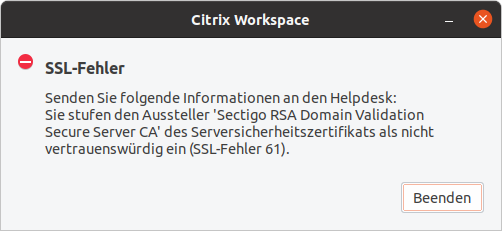Citrix SSL-Fehler 61: „Sectigo RSA CA nicht vertrauenswürdig“ beheben