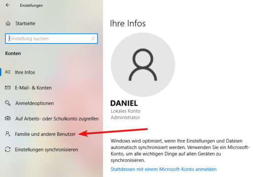 Zweites lokales Benutzerkonto in Windows 10 erstellen