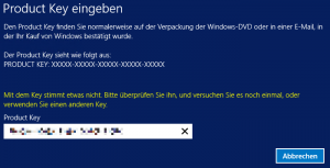 Der Produktschlüssel zur Aktivierung der Testversion wird zurückgewiesen